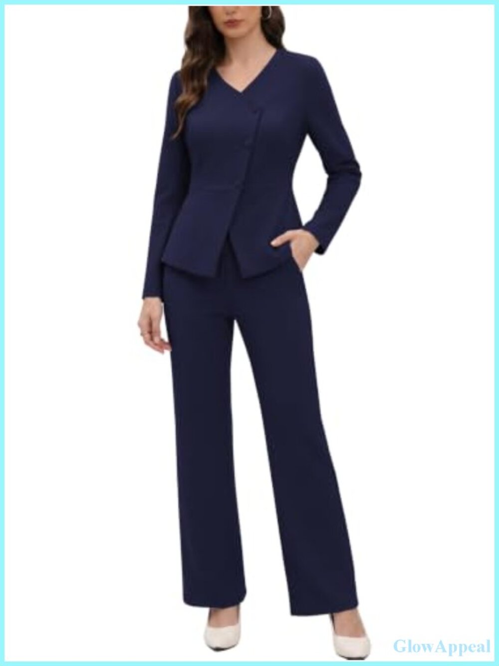 Women's Dressy 2-Piece Pantsuit Set Peplum Blazer Straight-Leg Pants Business